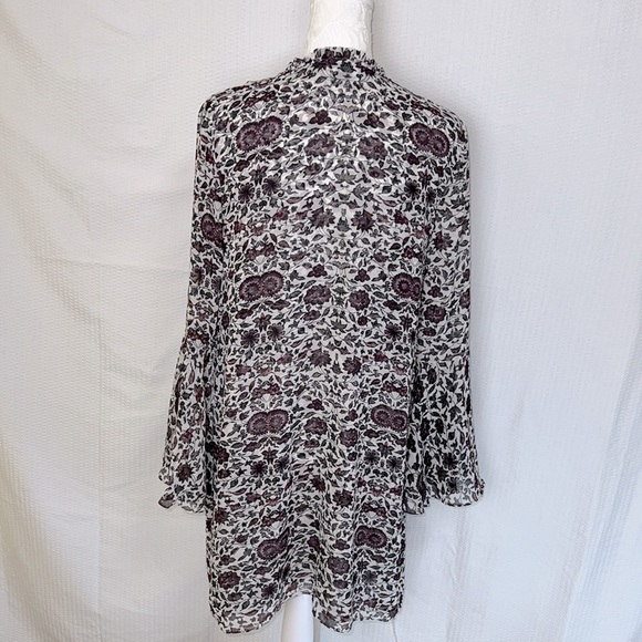 Chelsea28 Bell Sleeve Floral Split Tie Neck Sheer Dress Cover-Up - Size Small - Picture 2 of 9